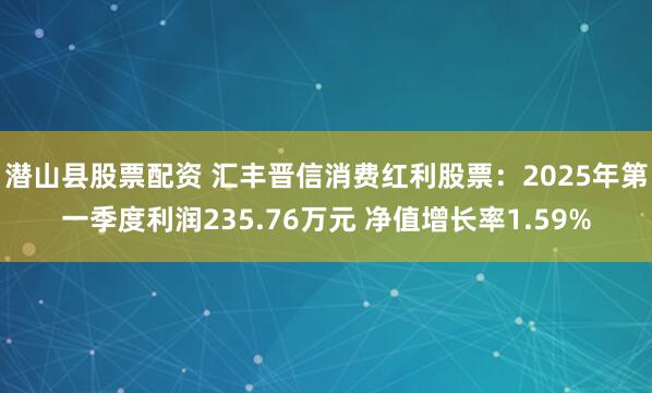 潜山县股票配资 汇丰晋信消费红利股票：2025年第一季度利润235.76万元 净值增长率1.59%